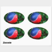 Sticker Ovale Baseball Rouge et Bleu avec Stitch Blanc (Feuille)