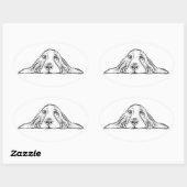 Sticker Ovale basset hound noir blanc yeux de chiot simple (Feuille)