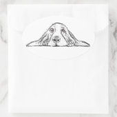 Sticker Ovale basset hound noir blanc yeux de chiot simple (Sac)