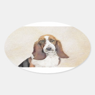 Sticker Ovale Basset Hound Painting - Cute Original Dog Art