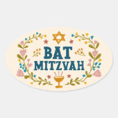 Sticker Ovale BAT MITZVAH floral à la main Juif personnalisable (Devant)
