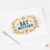 Sticker Ovale BAT MITZVAH floral à la main Juif personnalisable (Enveloppe)