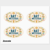Sticker Ovale BAT MITZVAH floral à la main Juif personnalisable (Feuille)