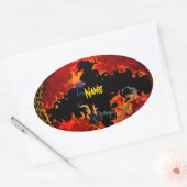 Sticker Ovale Bataille éffrayante en feu (Enveloppe)