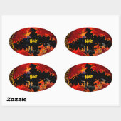Sticker Ovale Bataille éffrayante en feu (Feuille)
