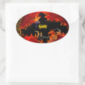 Sticker Ovale Bataille éffrayante en feu (Sac)