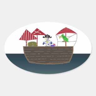 Sticker Ovale Bateau pirate