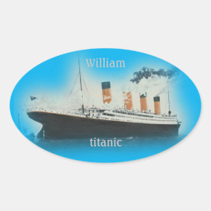 Sticker Ovale Bateau Titanic Vintage Ocean Blue White Star Line