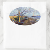 Sticker Ovale Bateaux de pêche sur la plage (Sac)