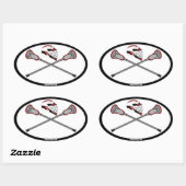 Sticker Ovale Bâtons et casque de crosse rouge (Feuille)