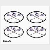Sticker Ovale Bâtons et casque de crosse violet (Feuille)