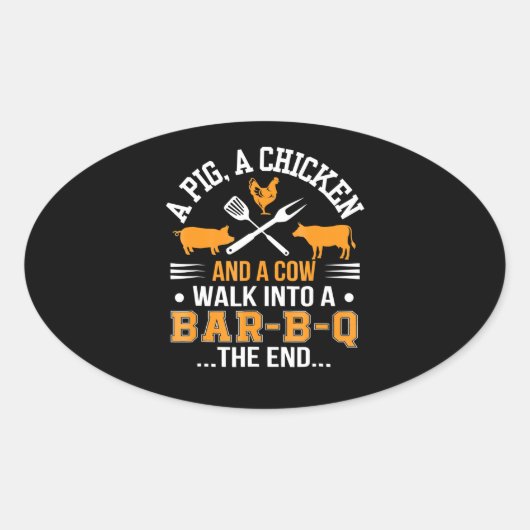 Sticker Ovale BBQ | BBQ Lover Pig Chicken Cow Walk In Bar BBQ (Devant)