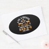 Sticker Ovale BBQ | BBQ Lover Pig Chicken Cow Walk In Bar BBQ (Enveloppe)