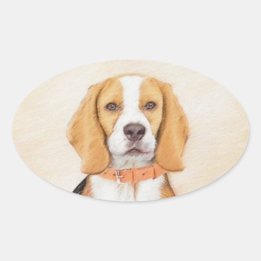 Sticker Ovale Beagle Hound Dog Peinture Animal Art original (Devant)