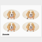 Sticker Ovale Beagle Hound Dog Peinture Animal Art original (Feuille)