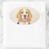 Sticker Ovale Beagle Hound Dog Peinture Animal Art original (Sac)