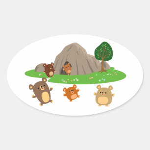 Sticker Ovale Bears en caricature mignonne dans une grotte Oval 
