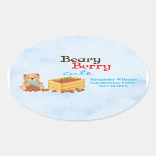 Sticker Ovale Beary Berry Cute Cub Fraise Anniversaire