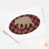 Sticker Ovale Beary Joyeux Noël Plaid Burlap Ours (Enveloppe)