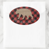 Sticker Ovale Beary Joyeux Noël Plaid Burlap Ours (Sac)
