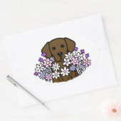 Sticker Ovale Beau chocolat à l'âme Labrador Illustration 2 (Enveloppe)