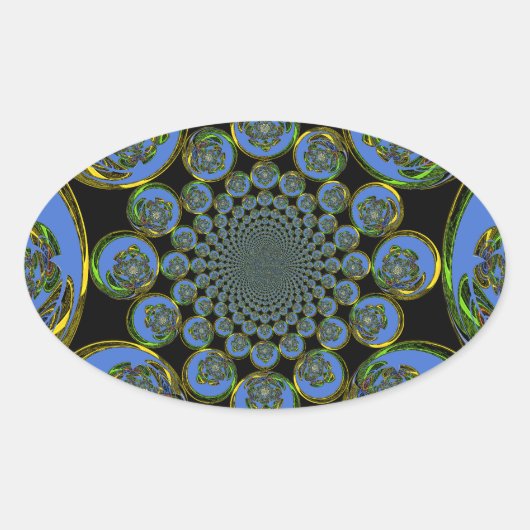 Sticker Ovale Beau cool royal bleu noir kaléidoscope art (Devant)