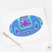 Sticker Ovale Beau cyan bleu kaléidoscope vectoriel design (Enveloppe)