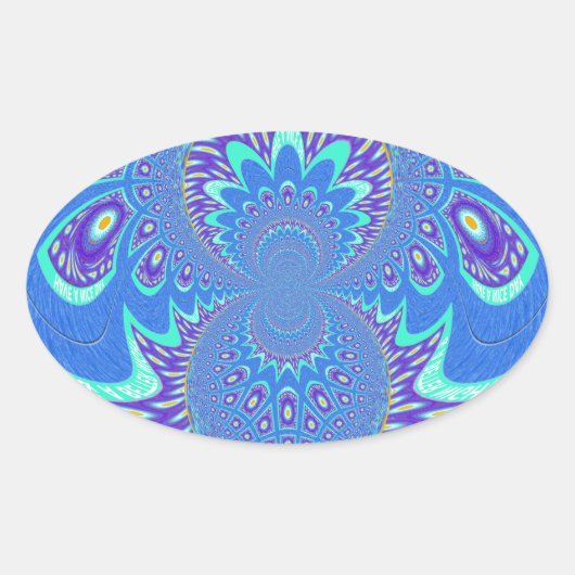 Sticker Ovale Beau cyan bleu kaléidoscope vectoriel design (Devant)