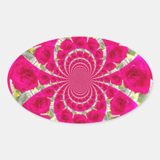 Sticker Ovale Beau Extraordinaire Roses rouges Motif Kaleidoscop (Devant)