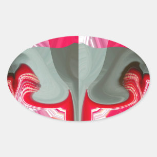 Sticker Ovale beau motif géométrique gris cendré rouge design AR