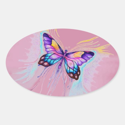 Sticker Ovale Beau Papillon (Devant)