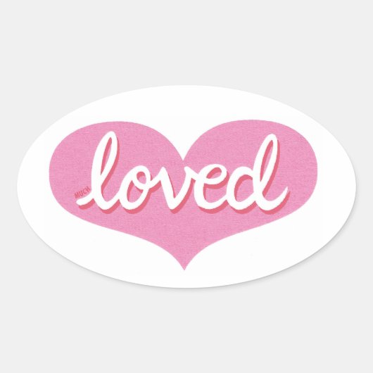 Sticker Ovale Beaucoup aimé - Coeur d'amour rose - (Devant)