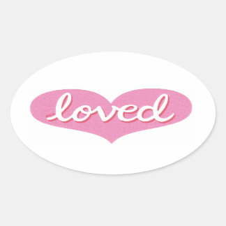 Sticker Ovale Beaucoup aimé - Coeur d'amour rose -