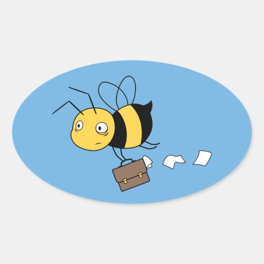 Sticker Ovale Beezness Bee, Fatigué Stress Bee Holding Porte-doc (Devant)