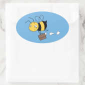 Sticker Ovale Beezness Bee, Fatigué Stress Bee Holding Porte-doc (Sac)