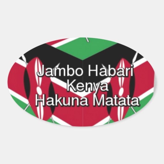 Sticker Ovale Belle Belle Cube Kenyane Drapeau avec salutation (Devant)