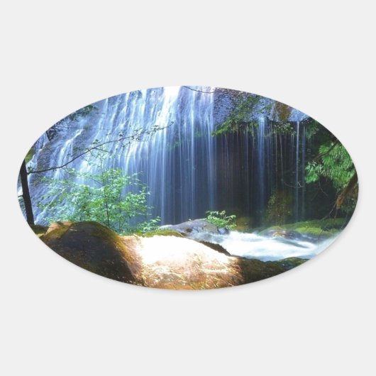 Sticker Ovale Belle Cascade Paysage de la Jungle (Devant)