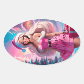 Sticker Ovale Belle fille de Noël rose 01 (Devant)