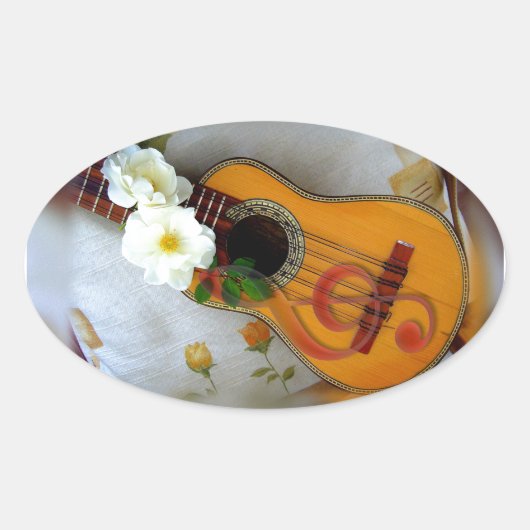 Sticker Ovale Belle note musicale de guitare acoustique (Devant)