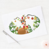 Sticker Ovale Belle renne dans la neige (Enveloppe)
