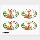 Sticker Ovale Belle renne dans la neige (Feuille)
