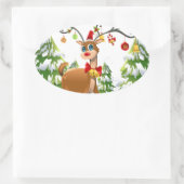 Sticker Ovale Belle renne dans la neige (Sac)