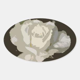 Sticker Ovale Belle Rose Florale Blanche Dramatique
