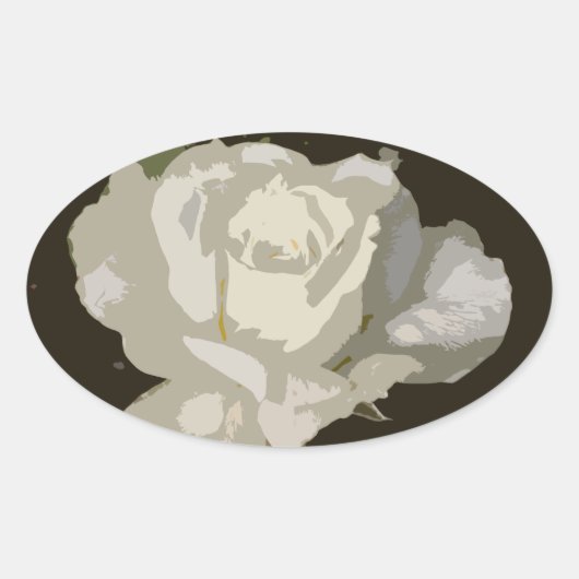 Sticker Ovale Belle rose florale blanche dramatique (Devant)