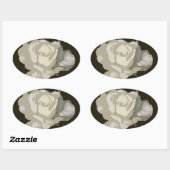 Sticker Ovale Belle Rose Florale Dramatique Blanche (Feuille)
