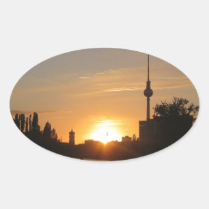 Sticker Ovale Berlin Allemagne Skyline Night Carte Postale Ferns