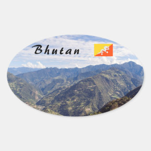 Sticker Ovale Bhoutan paisible montagnes orientales - Himalaya
