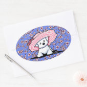 Sticker Ovale Bichon aux fleurs de cerisiers (Enveloppe)