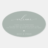 Sticker Ovale Bienvenue du Mariage Sage Green (Devant)
