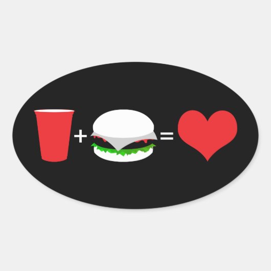 Sticker Ovale bière + hamburger = amour (Devant)